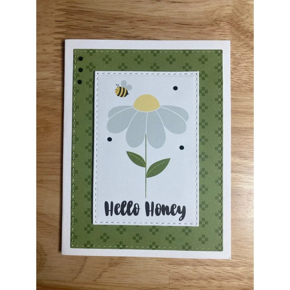 Bee & Flowers Greeting Card – Handmade A2 Card – All Occasion Blank Card
